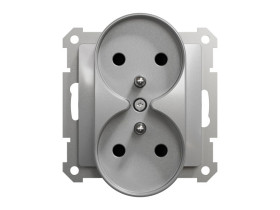 SEDNA DESIGN & ELEMENTS Gniazdo podwójne z uziemieniem z przesłonami do ramek Design srebrne aluminium SDD113275 SCHNEIDER ELECT