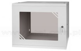 Szafa rack 9U, wisząca, 19", 450mm gł., drzwi szklane, do montażu