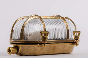 Oprawa mosiężna OVAL 57 z 4 nakrętkami typu motylek, E27, 60W, klosz przeźroczysty-szkło, IP65, siatka mosiężna A57