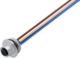 Panel socket, M12, 4 pole, strand connection, screw locking, straight, 09 0632 642 04