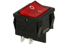 Przełącznik; klawiszowy (kołyskowy); R13-33B-02-BR-2D-N-2; ON-OFF; 2 tory; czerwony; podświetlenie neonówka 230V; czerwony; bist