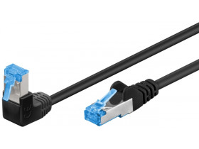 Kabel Patchcord Cat 6a S/FTP PIMF (1x90°) RJ45/RJ45 0.25m czarny