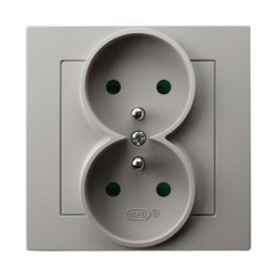 AS Gniazdo podwójne z uziemieniem z przesłonami torów prądowych, kompletne z ramką kaszmir GP-2GZP/82