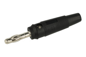 Wtyk bananowy; 4mm; 25.411.2; czarny; 56,5mm; wtykany (gniazdo bananowe 4mm); przykręcany; 24A; 60V; mosiądz niklowany; PVC; Ama