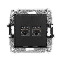 ICON Mechanizm gniazda komputerowego podwójnego 2xRJ45, kat. 8, ekranowane, 8-stykowy, bez pola opisowego czarny mat 12IGKBO-12