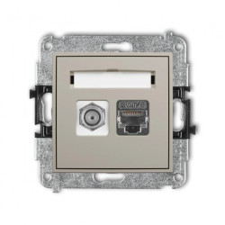 MINI Mechanizm gniazda antenowego poj. typu F (SAT) + gniazda komp. poj. 1xRJ45, kat. 6 ekranowany, 8-stykowy taupe 60MGFK-5