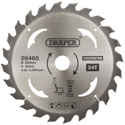 Draper 26465 TCT Construction Circular Saw Blade, 250 x 30mm, 24T
