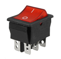 PRZEŁĄCZNIK KLAWISZOWY MONOSTABILNY (CHWILOWY) 15A/250V OFF-(ON) 6PIN CZERWONY (PRZEL221)