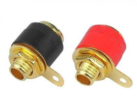 Gniazda głośnikowe typu BANAN skręcane do obudowy pozłacane czarny + czerwony /2szt.