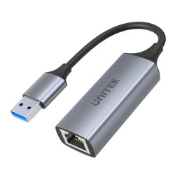 UNITEK Adapter sieciowy USB 3.1 A / Gigabit Ethernet RJ45 8p8c (wtyk / gniazdo) srebrny 12cm