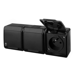 Gniazdo potrójne n/t IP44 HERMES czarne 0323-09 Elektro-Plast Nasielsk