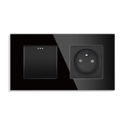 Włącznik światła + gniazdo elektryczne z ramką szklaną podwójną - czarny - Tawoia Glass