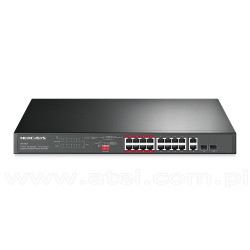TP-Link Mercusys MS118CP, Switch niezarządzalny, 16x 10/100 RJ-45, 2x Combo 1G, PoE, 19"
