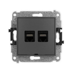ICON Mechanizm gniazda komputerowego podwójnego 2xRJ45, kat. 6A, 8-stykowy, bez pola opisowego grafitowy mat 28IGKBO-8
