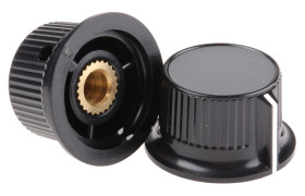 Pokrętło potencjometru oś: 6mm średnica: 28mm Okrągłe Plastik Czarny, szary RS PRO