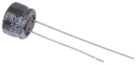 Kondensator 100μF 25V dc Radialny, Otwór przelotowy Panasonic roztaw: 2.5mm 8 x 5mm