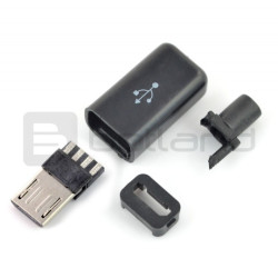 Wtyk microUSB typ B - na przewód plastikowy - 4-pinowy