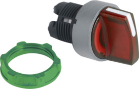 Toggle switch, 3 positions, illuminable, groping, waistband round, red, front ring gray, 45°, mounting Ø 22 mm, ZB5AK1843C0