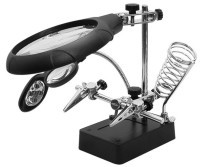 UM265.12 Uchwyt do płytek - tzw. trzecia ręka z lupa: lupa, uchwyty, podstawka pod lutownicę, podświetlenie LED