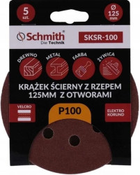 Papier ścierny krążki na rzep z otworami 125mm P100 zestaw 5szt Schmith