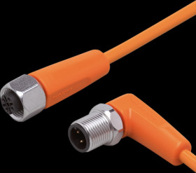 Sensor actuator cable, M12 cable plug, angled, A to M12 cable socket, straight, A, 4 pole, 2 m, PVC, orange, 4 A, EVT376