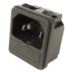 gniazdo zasilające IEC do obudowy męskie z bezpiecznikiem zatrzask