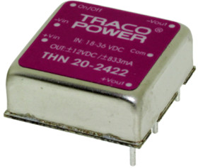 DC converter, 36-75 VDC, 20 W, 2 outputs, ±12 VDC, 90 % efficiency, THN 20-4822
