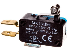 Wyłącznik krańcowy miniaturowy, 1CO, dźwignia krótka z metalową rolką, T0-MK1MIM1