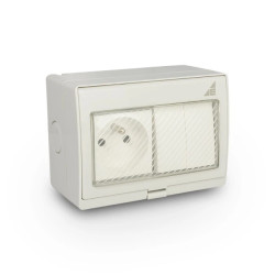 Gniazdo pojedyncze + Łącznik podwójny natynkowy GPW2N IP55 AQUA55 55.29