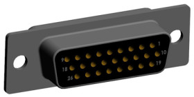 Złącze D-Sub 26-pinowe Żeński Kątowe Montaż wtykowy raster 2.286mm Złoto