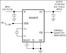 Low-Noise Bias Supply in µMAX with Power OK for GaAsFET PA