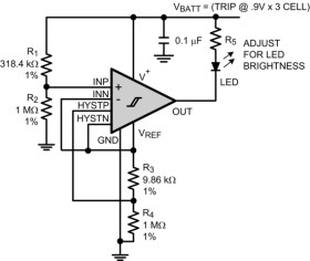 Micropower, precision, single comparator with adjustable hysteresis function