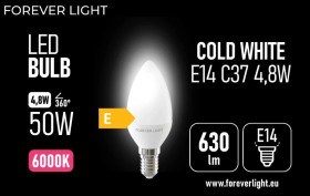 Żarówka LED E14 C37 4.8W 630lm 6000K klasa E Forever Light
