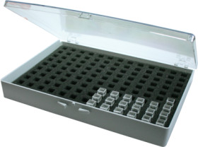 Assortment box, with 130 drawers, gray/transparent, (L x W x D) 222 x 155 x 25 mm, V11-1