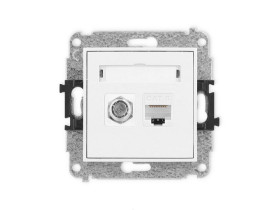 MINI Mechanizm gniazda antenowego poj. typu F (SAT) + gniazda komp. poj. 1xRJ45, kat. 6, 8-stykowy biały mat 25MGFK-3 KARLIK