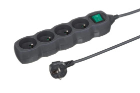 Przedłużacz 4-gniazdowy, 3m grafit, z wyłącznikiem, 3x1,0mm OWY / 24359