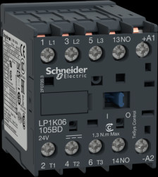 Power contactor, 3 pole, 9 A, 400 V, 3 Form A (N/O), coil 24 VDC, solder connection, LP1K09105BDTQ