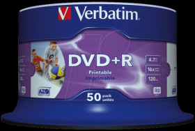43512 Verbatim DVD+R 4.7 GB, 50-disc, inkjet printable