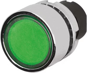 Pushbutton switch, illuminable, latching, waistband round, green, front ring silver, mounting Ø 22.3 mm, 46-2234.31H0.000