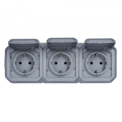 NOWE PLEXO 55 Gniazdo schuko 3x2P+Z poziome komplet natynkowy 16A - 250V AC szare 069743L