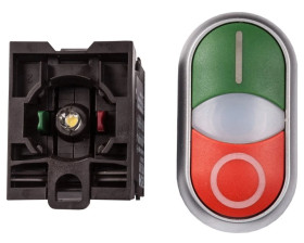 Przycisk sterowniczy 22mm podwójny czerwony/zielony z samopowrotem z podświetleniem 1Z 1R M22-DDL-GR-X1/X0/K11/230-W 216509