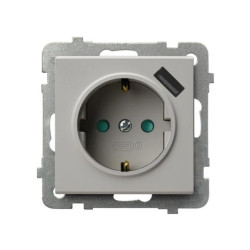 SONATA Gniazdo pojedyncze z uziemieniem schuko z przesłonami torów prądowych, z ładowarką USB kaszmir GP-1RSPUSB/m/82