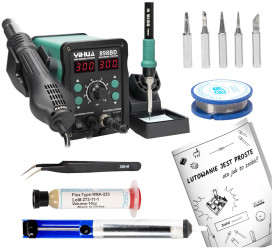 Zestaw stacja lutownicza Yihua 898BD groty, cyna, topnik, odsysacz, pinceta