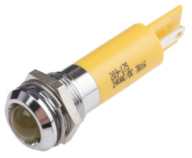 Lampka kontrolna do montażu panelowego 24V ac/dc, Żółta 12mm LED Chrom Końcówka lutownicza RS PRO