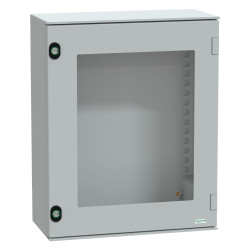 Szafka ścienna rozdzielcza 530 mm 430 mm 200mm PET Schneider Electric, z drzwiami przezroczystymi RAL 7035