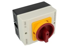 Przełącznik; krzywkowy; obrotowy; GR324S1; 2 pozycje; OFF-ON; 90°; bistabilny; w obudowie; 4 tory; śrubowe; 32A; 250V AC; czerwo