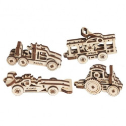U-Fidgety - pojazdy jeżdżące 4szt. - model mechaniczny do składania - fornir - 36 elementów - Ugearsmodels 70033
