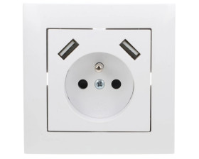 Sentia Gniazdo pojedyncze z/u 16A z USB 2x2,1A 5VDC z przesłonami i ramką białe GPT 2P+Z 2xUSB 1488-00