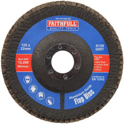 Faithfull FAIFD125A120 Aluminium Oxide Flap Disc 125 x 22mm 120 Grit