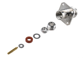 Złącze koncentryczne Montaż na panelu Żeński 50Ω typ złącza Złącze N 0 to 11GHz, zaciskane typ kabla RG141, RG142,